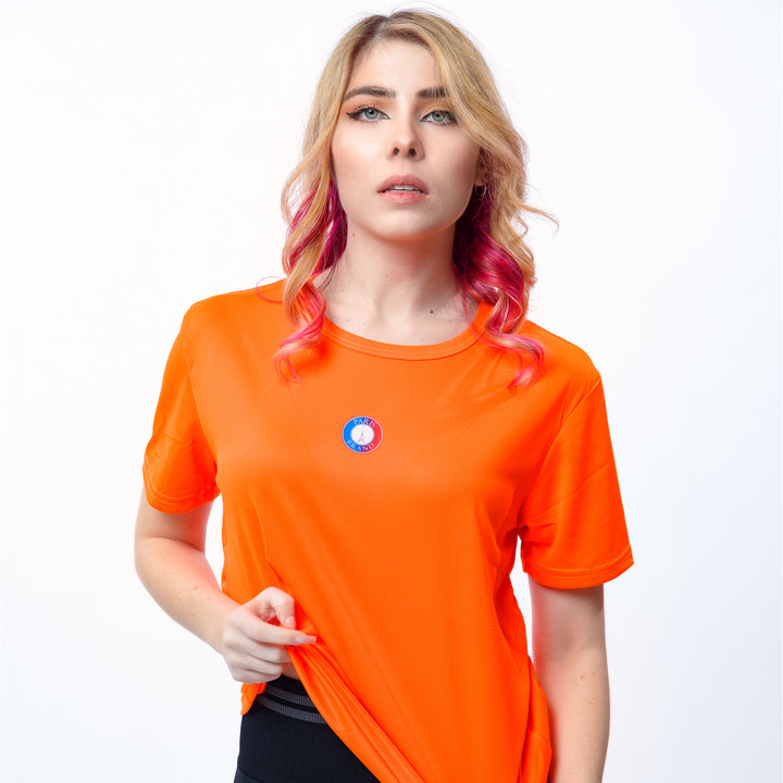 Paris Brand Sports Orange Dry Fit T-Shirt Womens Mesh Breathable Fitness Clothes Running Round Neck Slim Fit Short Image 1