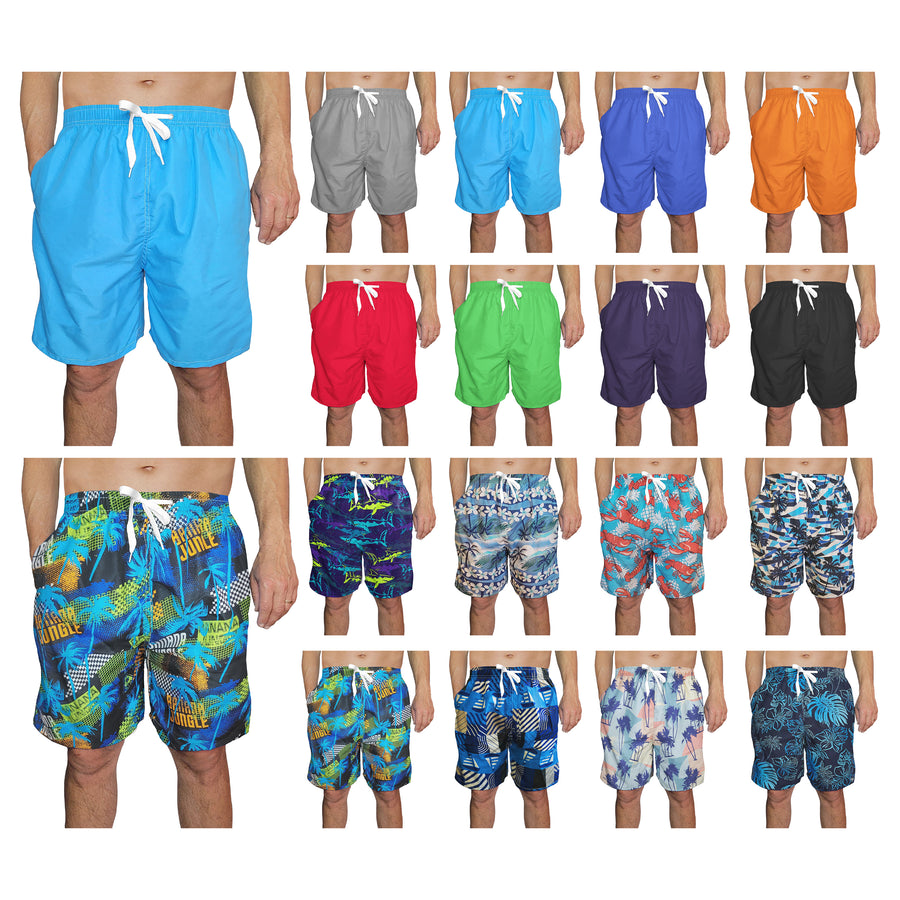 3-Pack: Mens Quick-Dry Solid and Printed Summer Beach Surf Board Swim Trunks Shorts Image 1