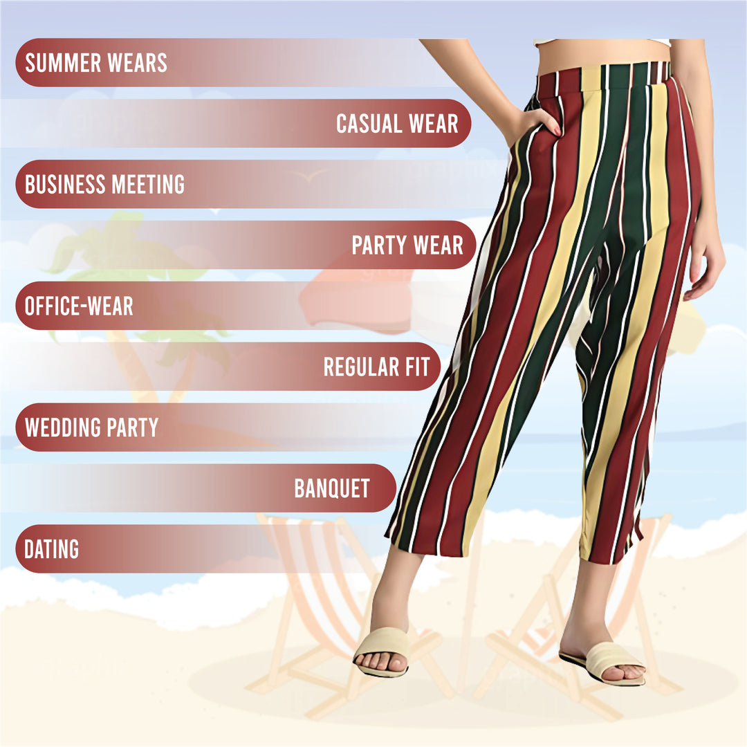 3-Pack: Ladies Striped High waisted Summer Soft Wide Open Boho Leg Palazzo Pants Image 2