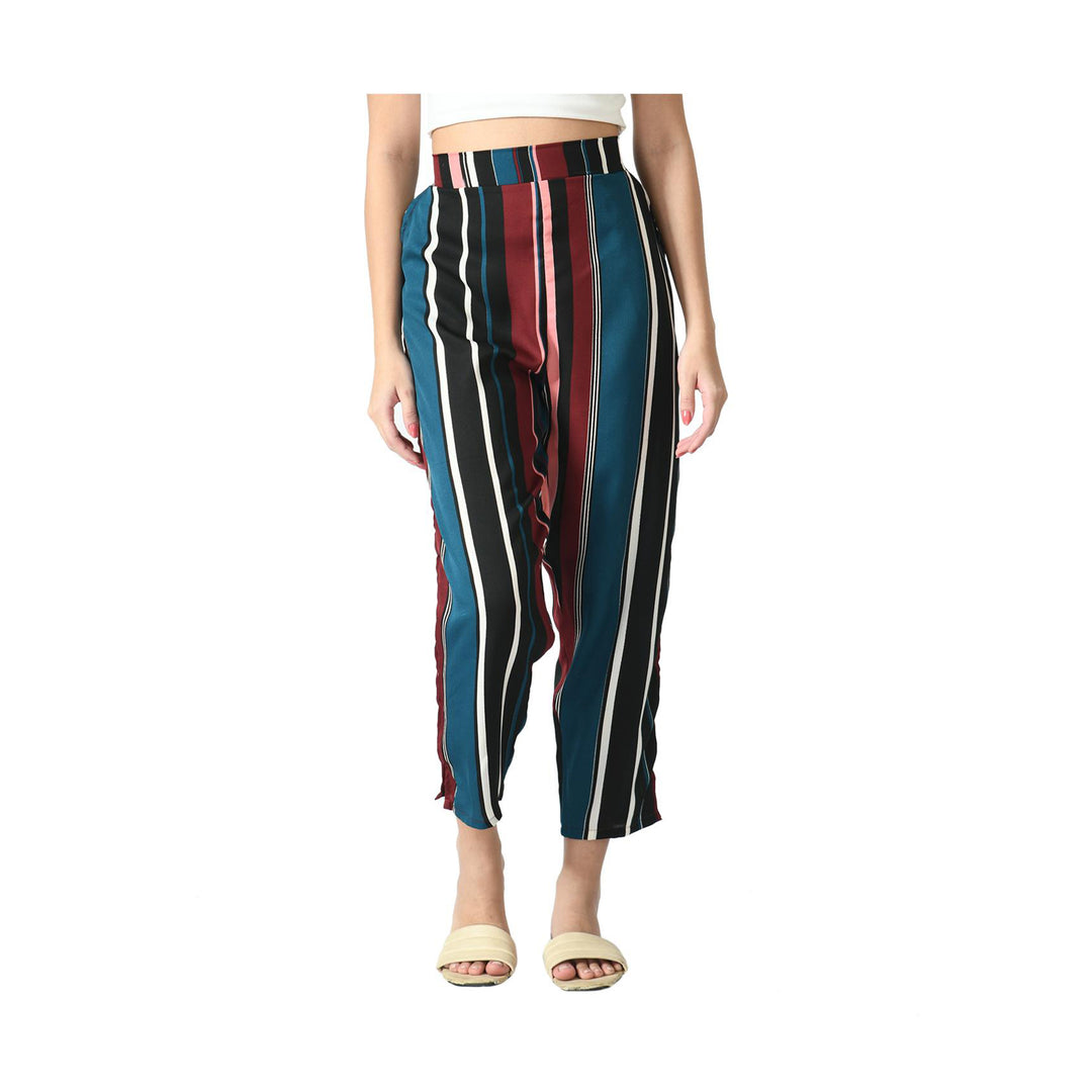 3-Pack: Ladies Striped High waisted Summer Soft Wide Open Boho Leg Palazzo Pants Image 3
