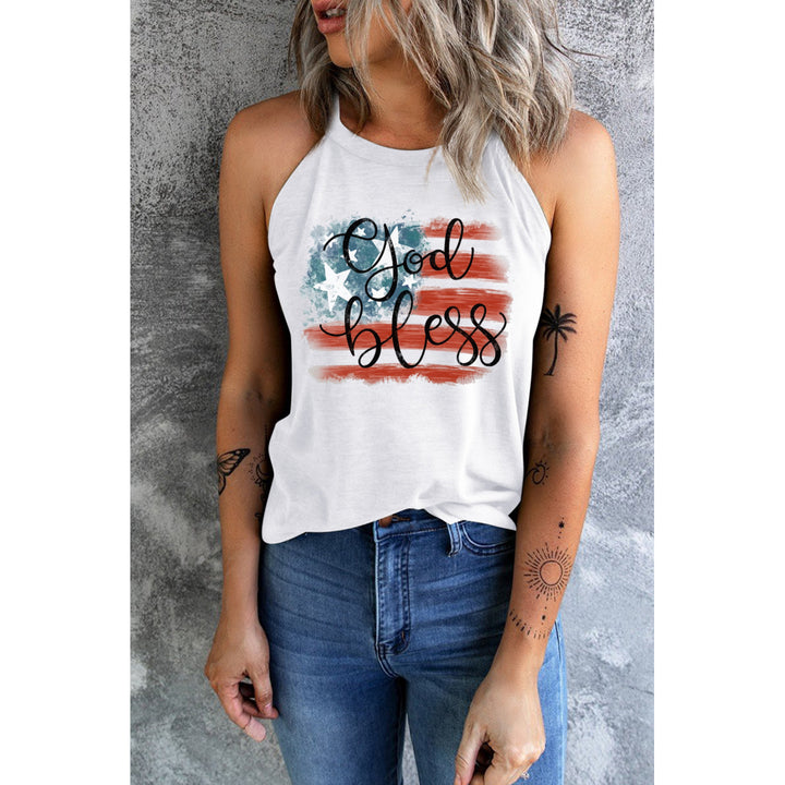 Womens White God Bless America Flag Graphic Tank Top Image 4