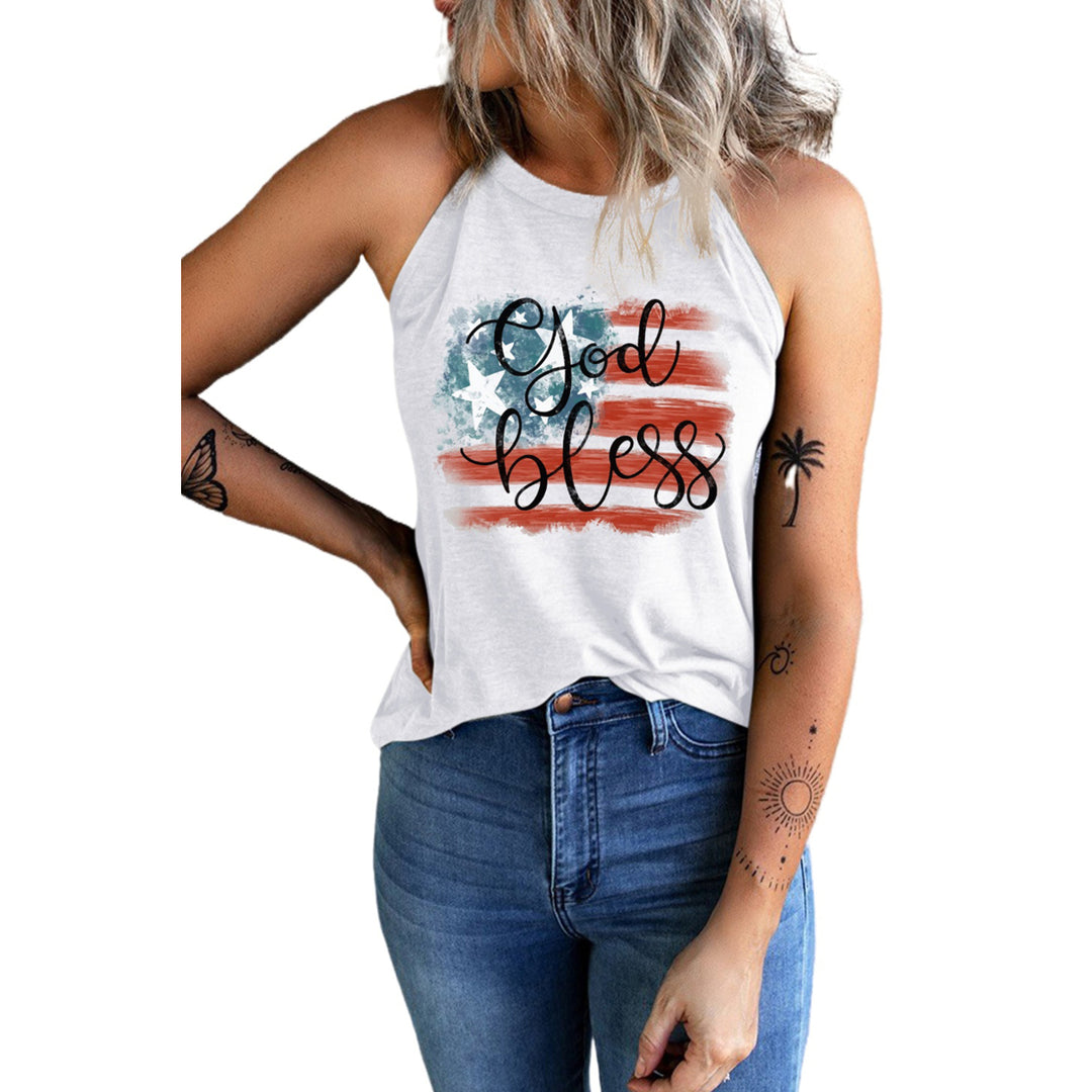 Womens White God Bless America Flag Graphic Tank Top Image 6