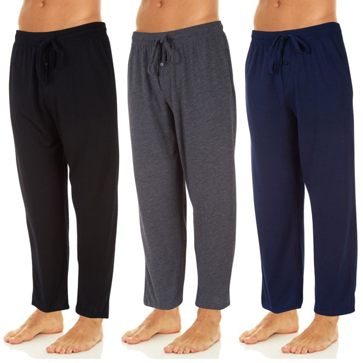 DARESAY Mens 3 Pack Long Lounge Pants 100% Cotton Soft Elastic Waist Casual Image 1