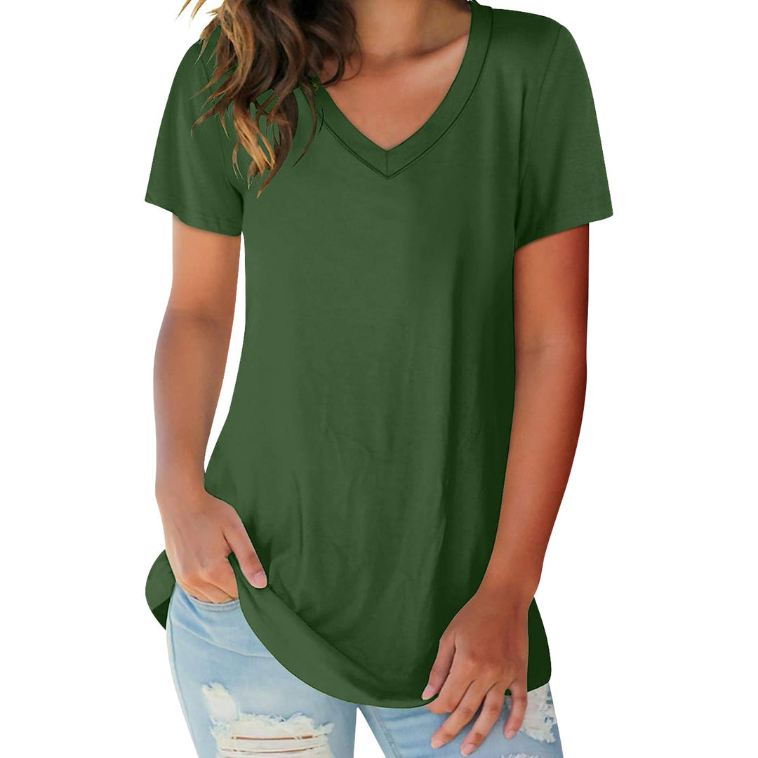 5-Pack: Ladies Ultra Soft Cotton Basic Short Sleeve V-Neck Short Sleeve Summer T-Shirts Image 4