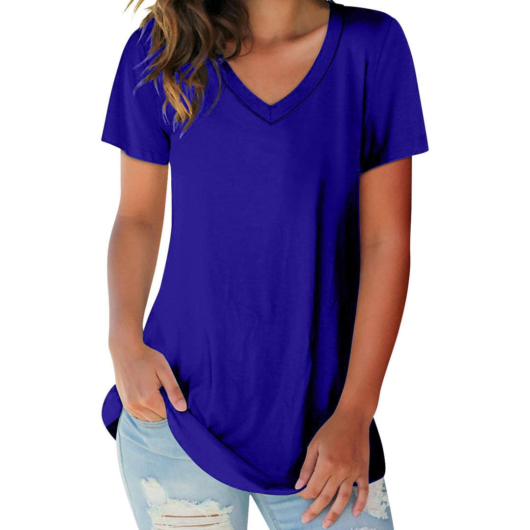 5-Pack: Ladies Ultra Soft Cotton Basic Short Sleeve V-Neck Short Sleeve Summer T-Shirts Image 7