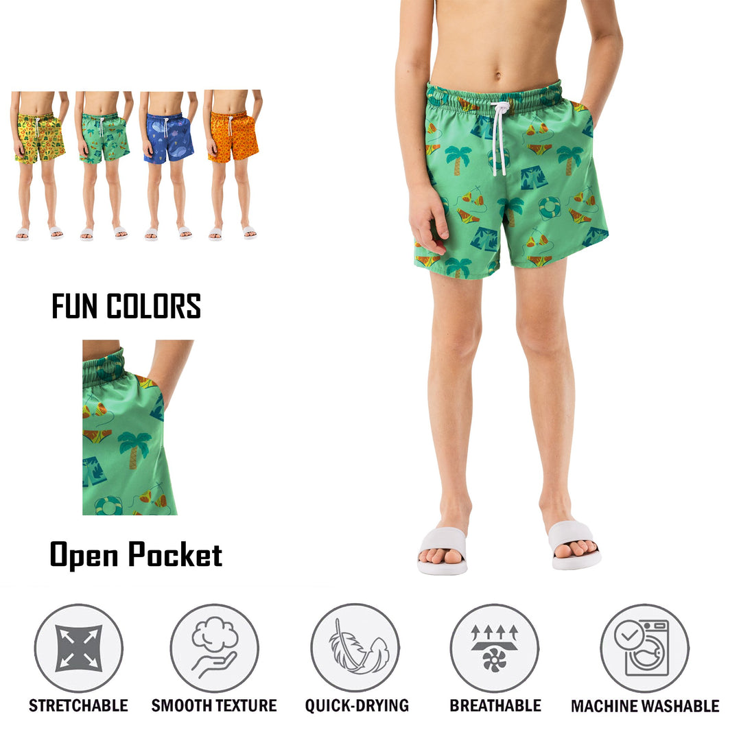 3-Pack: Boys Quick-Dry Solid and Print Active Summer Beach Swimming Trunks Shorts Image 3