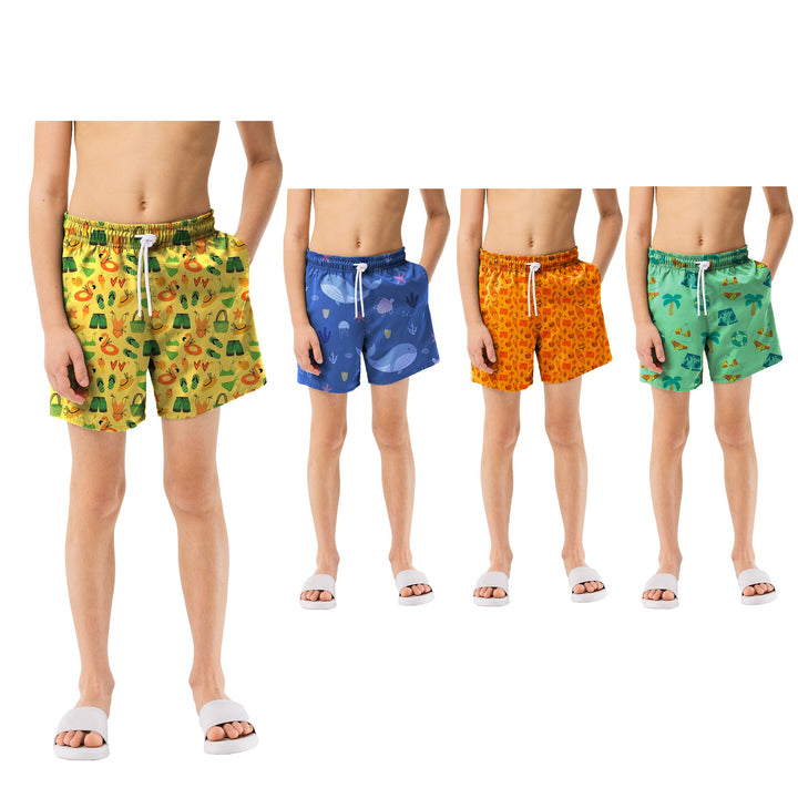 3-Pack: Boys Quick-Dry Solid and Print Active Summer Beach Swimming Trunks Shorts Image 4