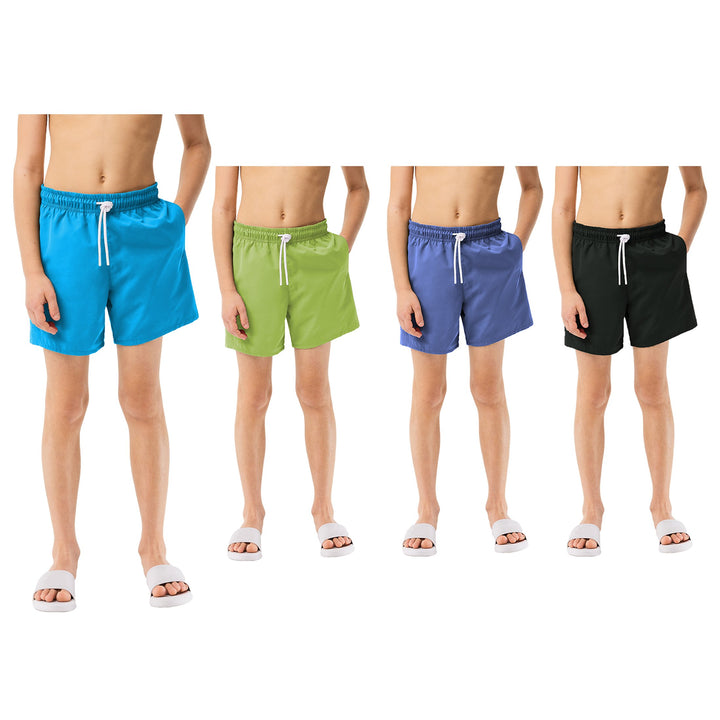 3-Pack: Boys Quick-Dry Solid and Print Active Summer Beach Swimming Trunks Shorts Image 4