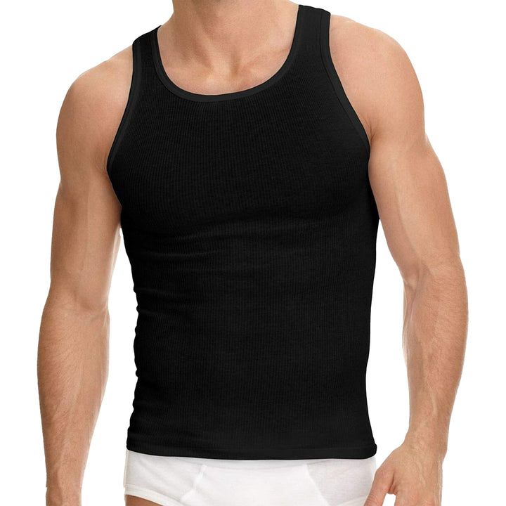 12-Pack: Mens Solid Cotton Soft Ribbed Slim-Fitting Summer Tank Tops Image 7