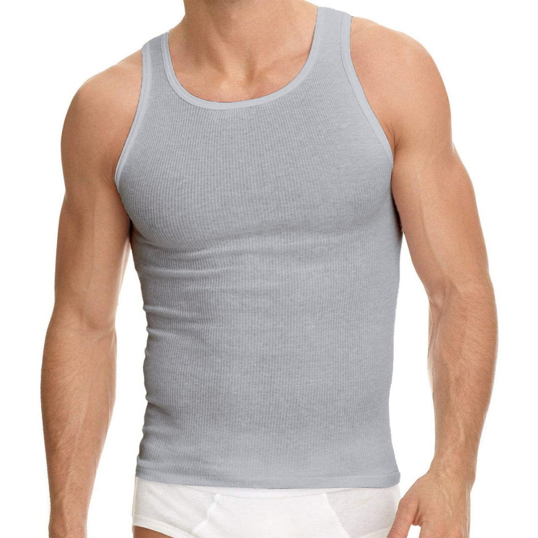 12-Pack: Mens Solid Cotton Soft Ribbed Slim-Fitting Summer Tank Tops Image 8