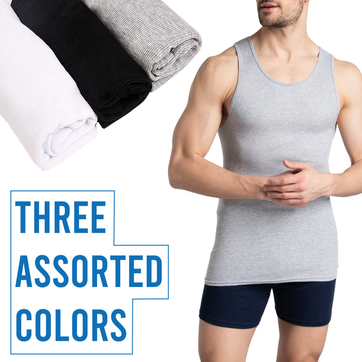 12-Pack: Mens Solid Cotton Soft Ribbed Slim-Fitting Summer Tank Tops Image 4