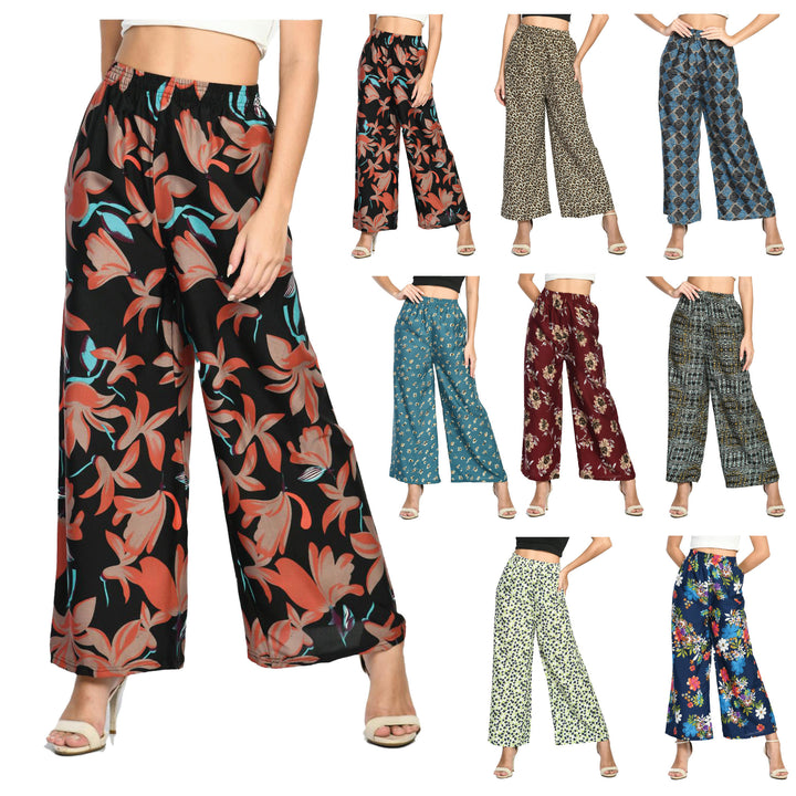 2-Pack: Ladies Soft Cotton Blended Loose Fit Wide Leg Comfort Printed Pants Image 1