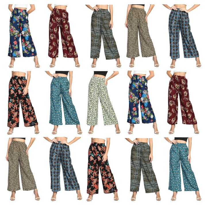 2-Pack: Ladies Soft Cotton Blended Loose Fit Wide Leg Comfort Printed Pants Image 3