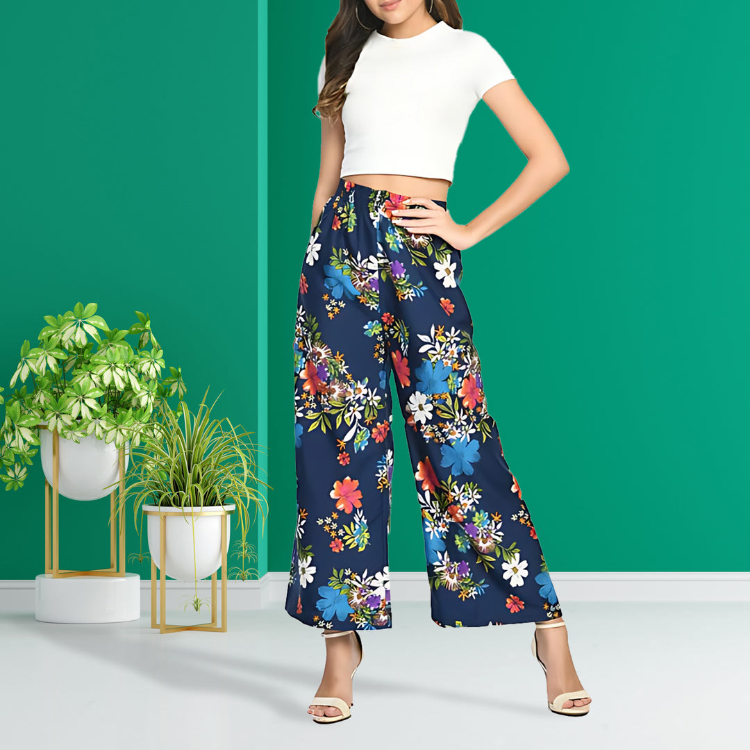 2-Pack: Ladies Soft Cotton Blended Loose Fit Wide Leg Comfort Printed Pants Image 10