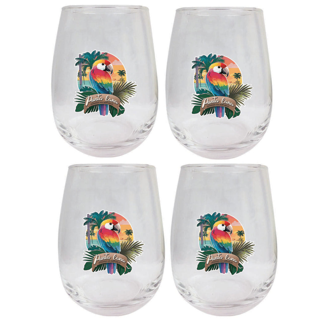 Punta Cana Dominican Republic Souvenir 15 oz Wine Glass 4-Pack PARROT1 Image 1