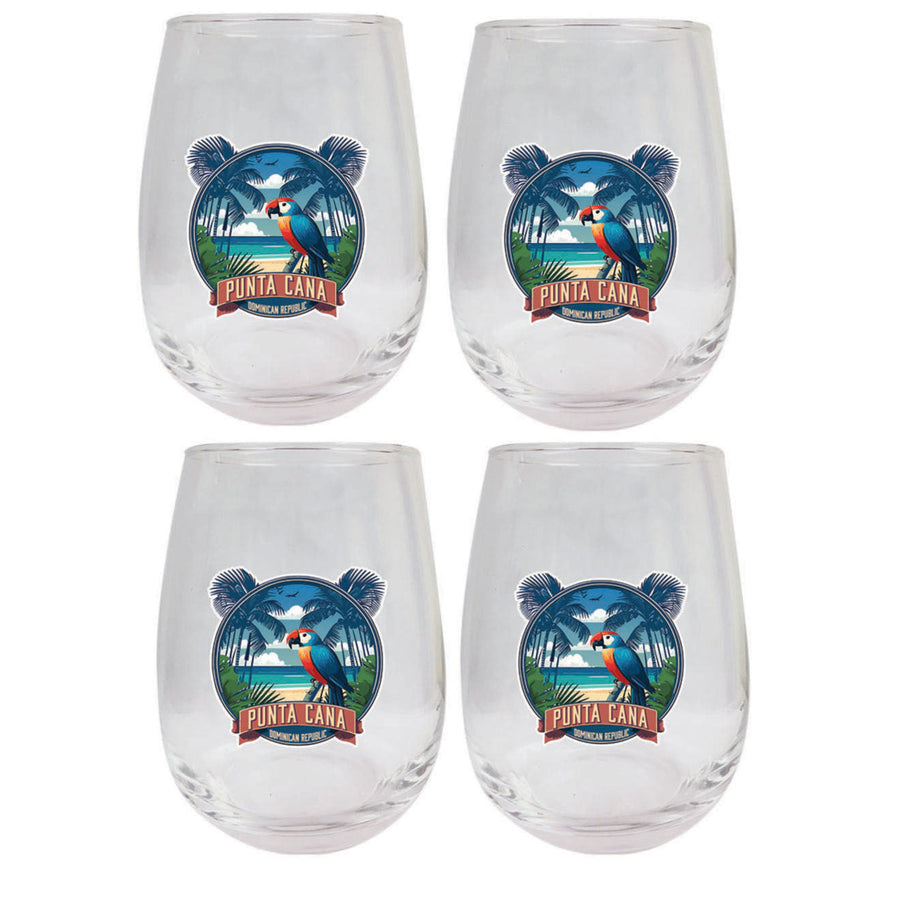 Punta Cana Dominican Republic Souvenir 15 oz Wine Glass 4-Pack PARROT2 Image 1