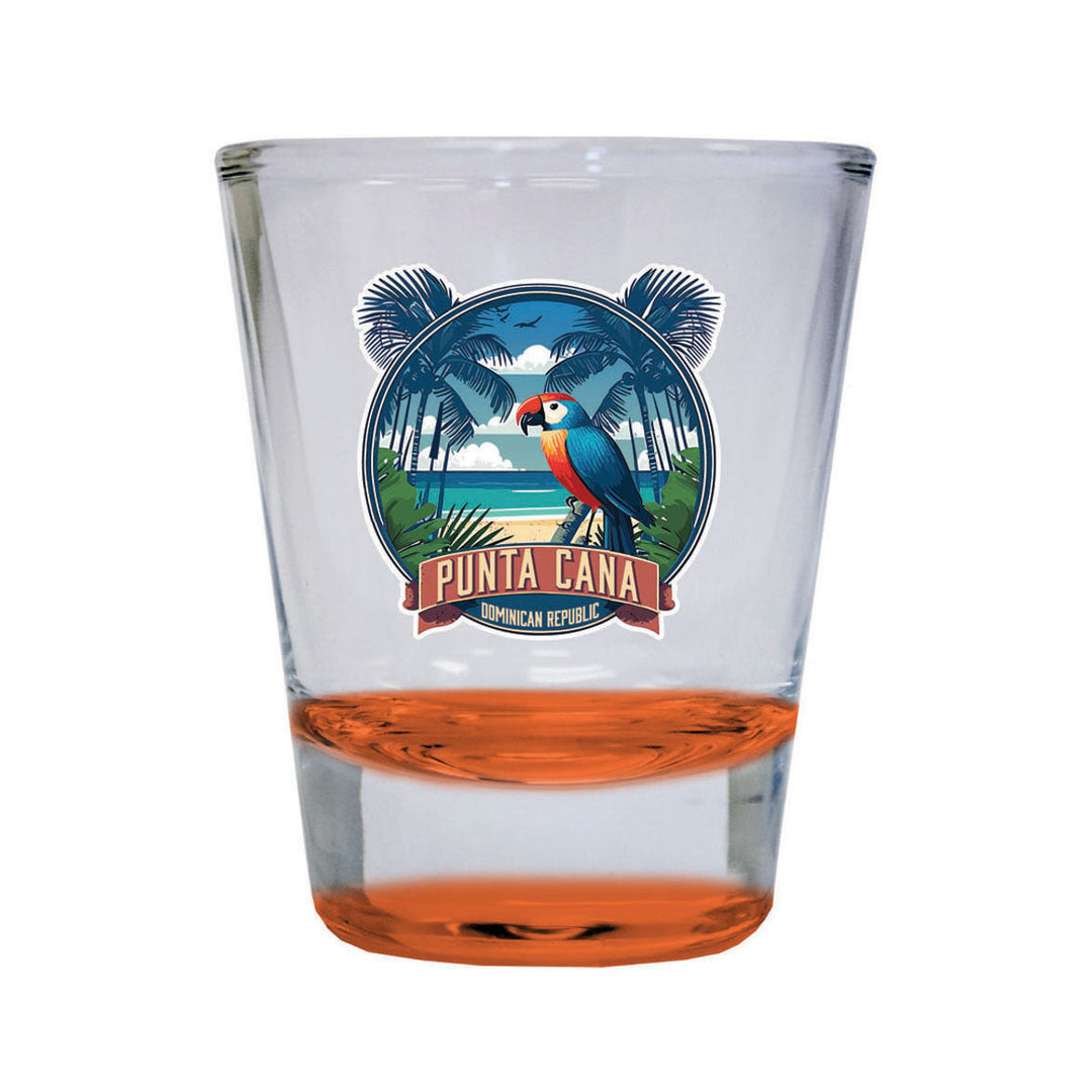 Punta Cana Dominican Republic Souvenir 1.5 Ounce Shot Glass Round PARROT2 orange Image 1