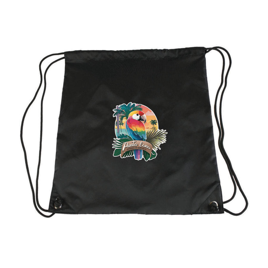 Punta Cana Dominican Republic Souvenir Cinch Bag With Drawstring Shoulder Straps Parrot Image 1