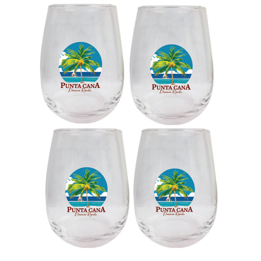 Punta Cana Dominican Republic Souvenir 15 oz Wine Glass 4-Pack PALM Image 1