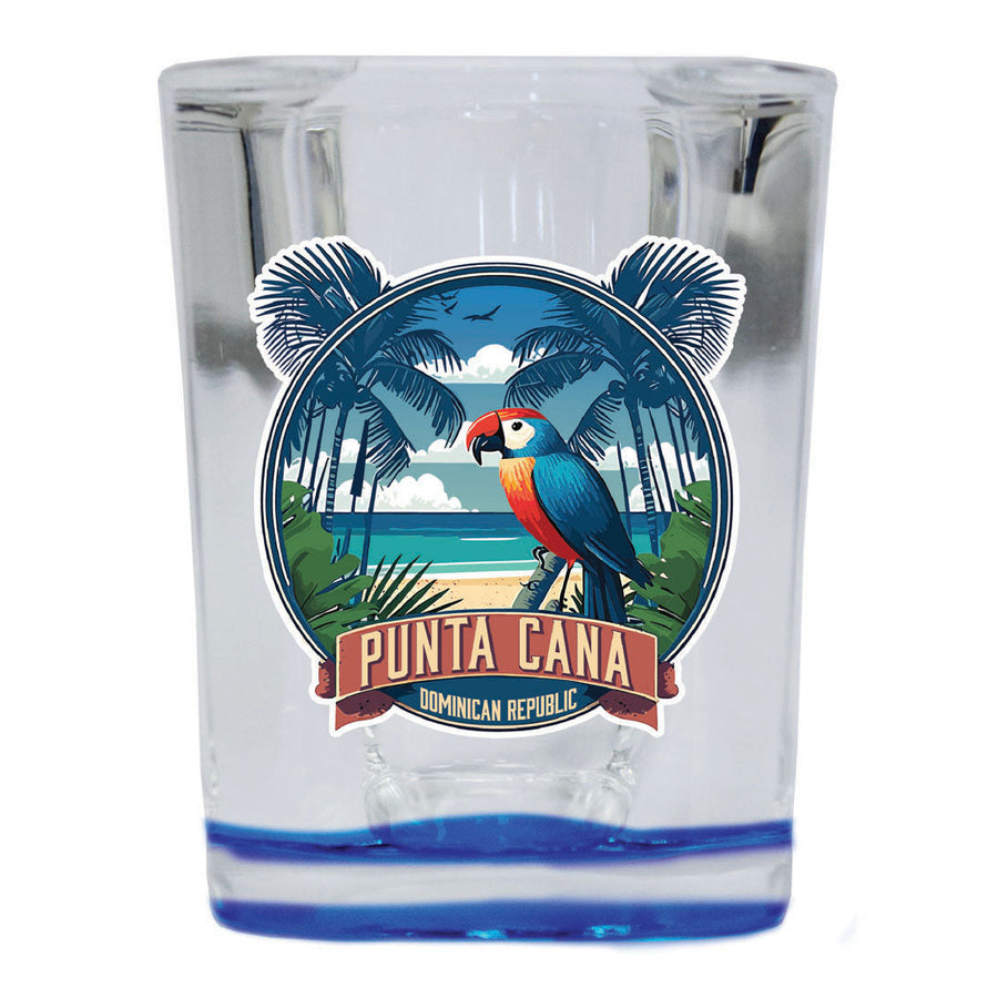 Punta Cana Dominican Republic Souvenir 2.5 Ounce Shot Glass Square PARROT2 blue Image 1