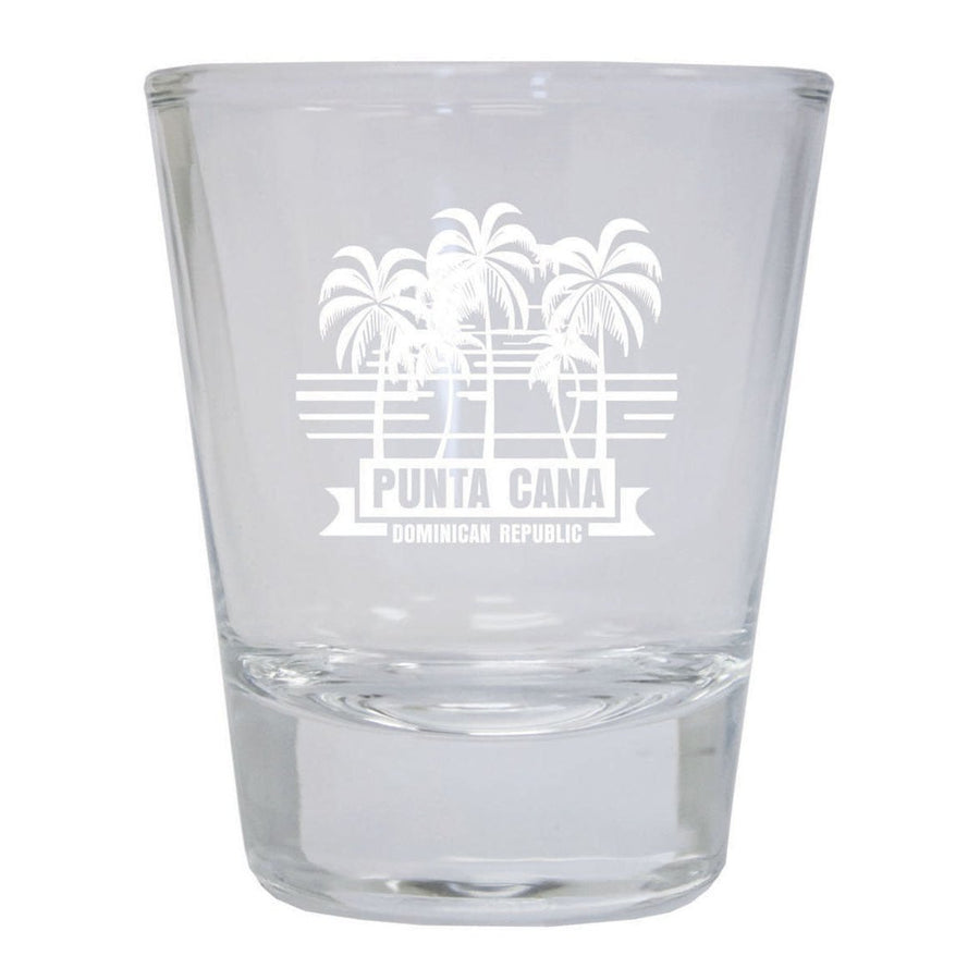 Punta Cana Dominican Republic Souvenir etched 1.5 Ounce Shot Glass Round PALM clear Design1 Image 1