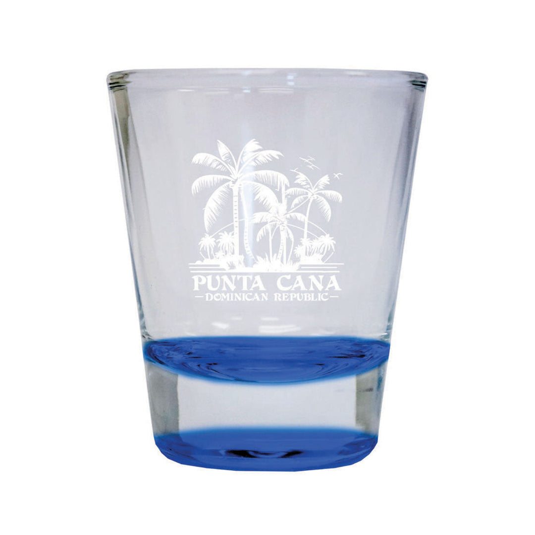 Punta Cana Dominican Republic Souvenir etched 1.5 Ounce Shot Glass Round PALM blue Design2 Image 1