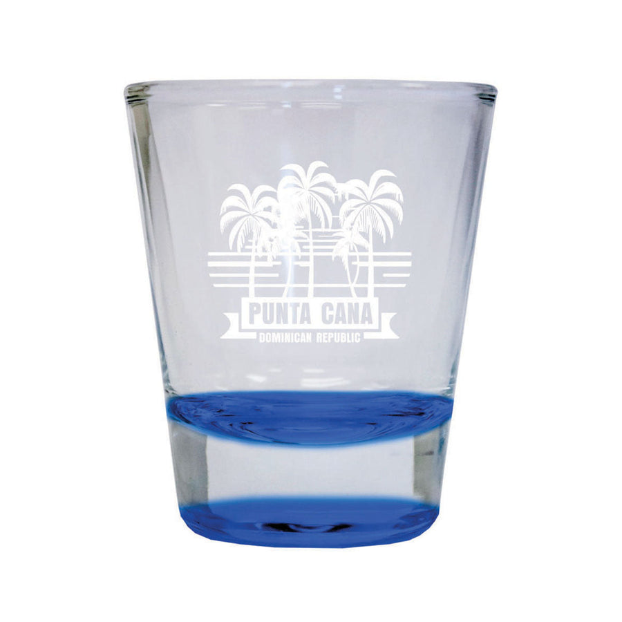 Punta Cana Dominican Republic Souvenir etched 1.5 Ounce Shot Glass Round PALM blue Design1 Image 1