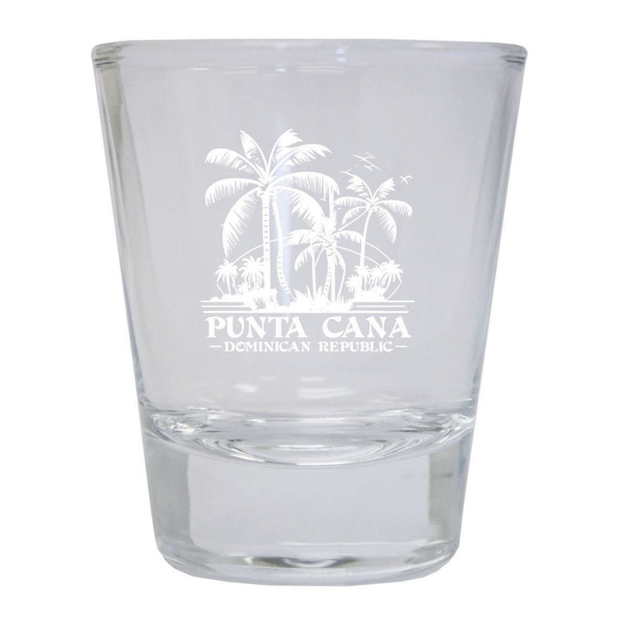 Punta Cana Dominican Republic Souvenir etched 1.5 Ounce Shot Glass Round PALM clear Design2 Image 1