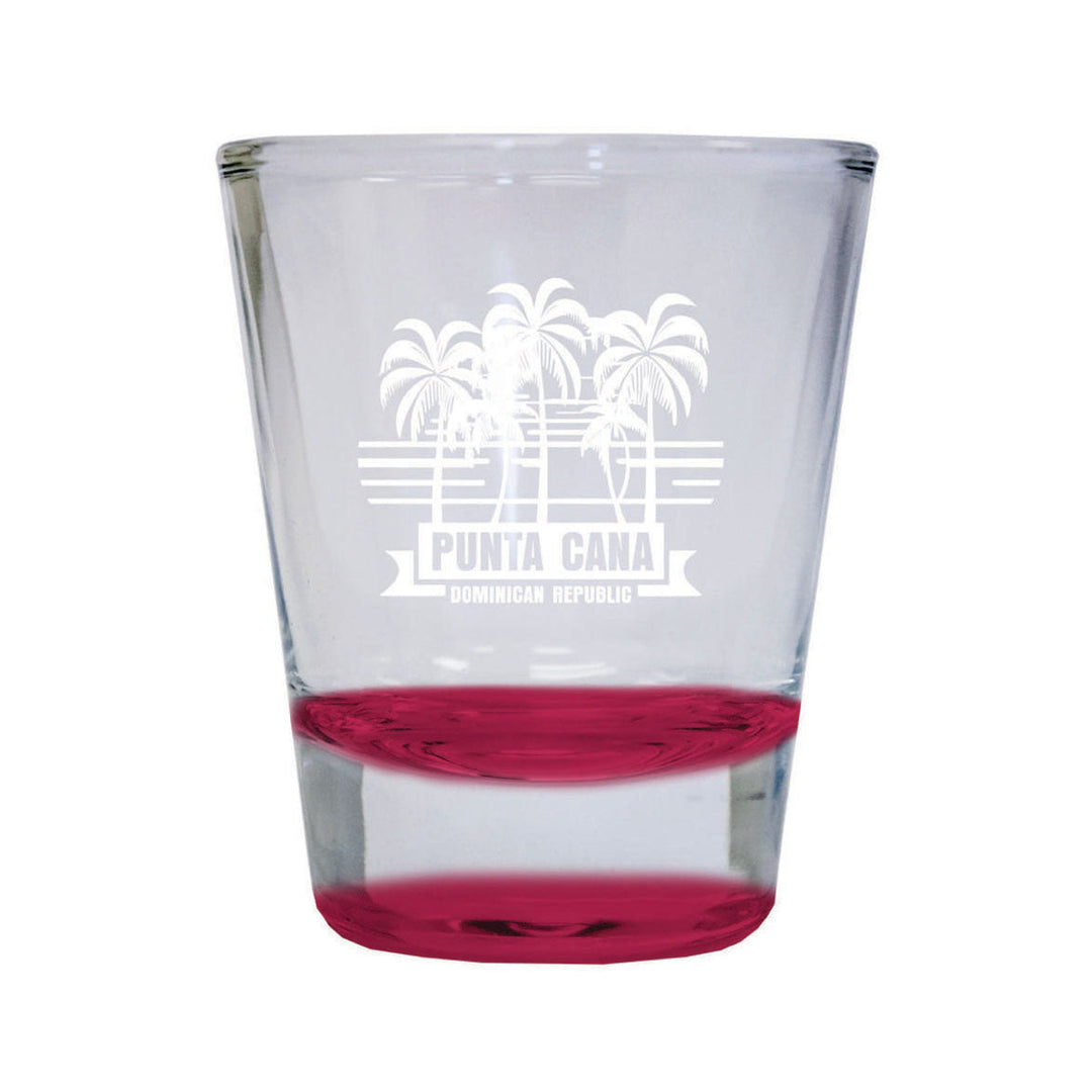 Punta Cana Dominican Republic Souvenir etched 1.5 Ounce Shot Glass Round PALM red Design1 Image 1