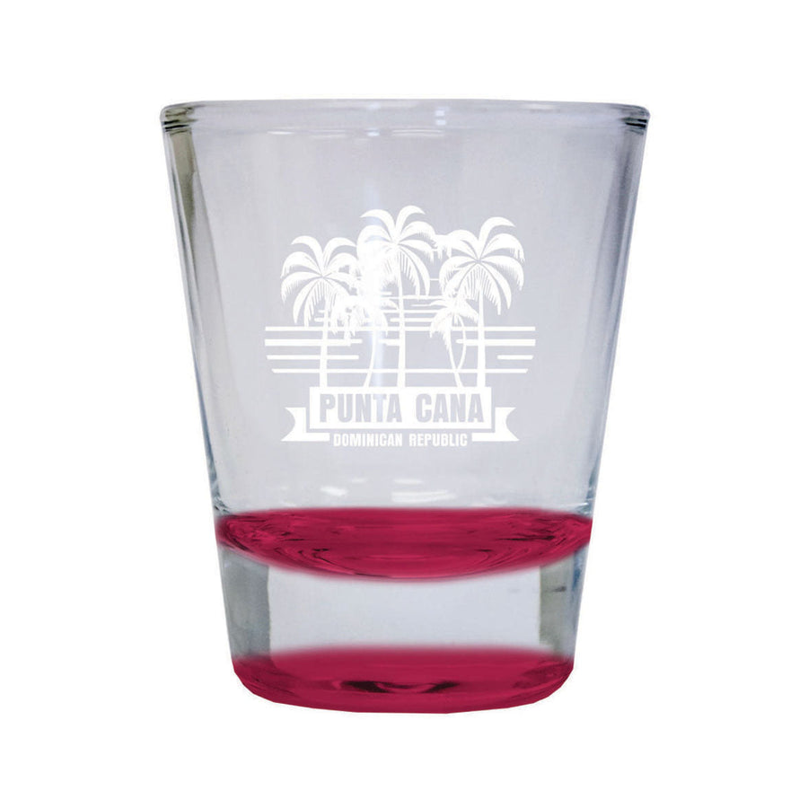 Punta Cana Dominican Republic Souvenir etched 1.5 Ounce Shot Glass Round PALM red Design1 Image 1