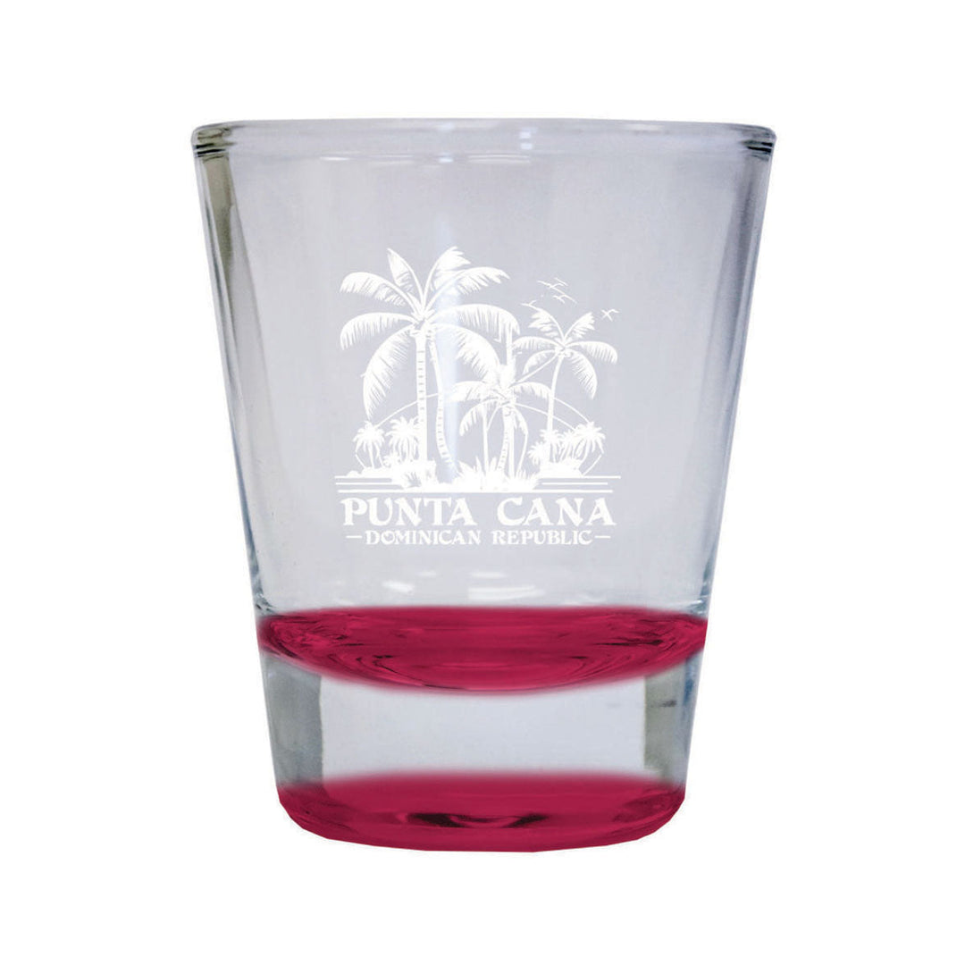 Punta Cana Dominican Republic Souvenir etched 1.5 Ounce Shot Glass Round PALM red Design2 Image 1