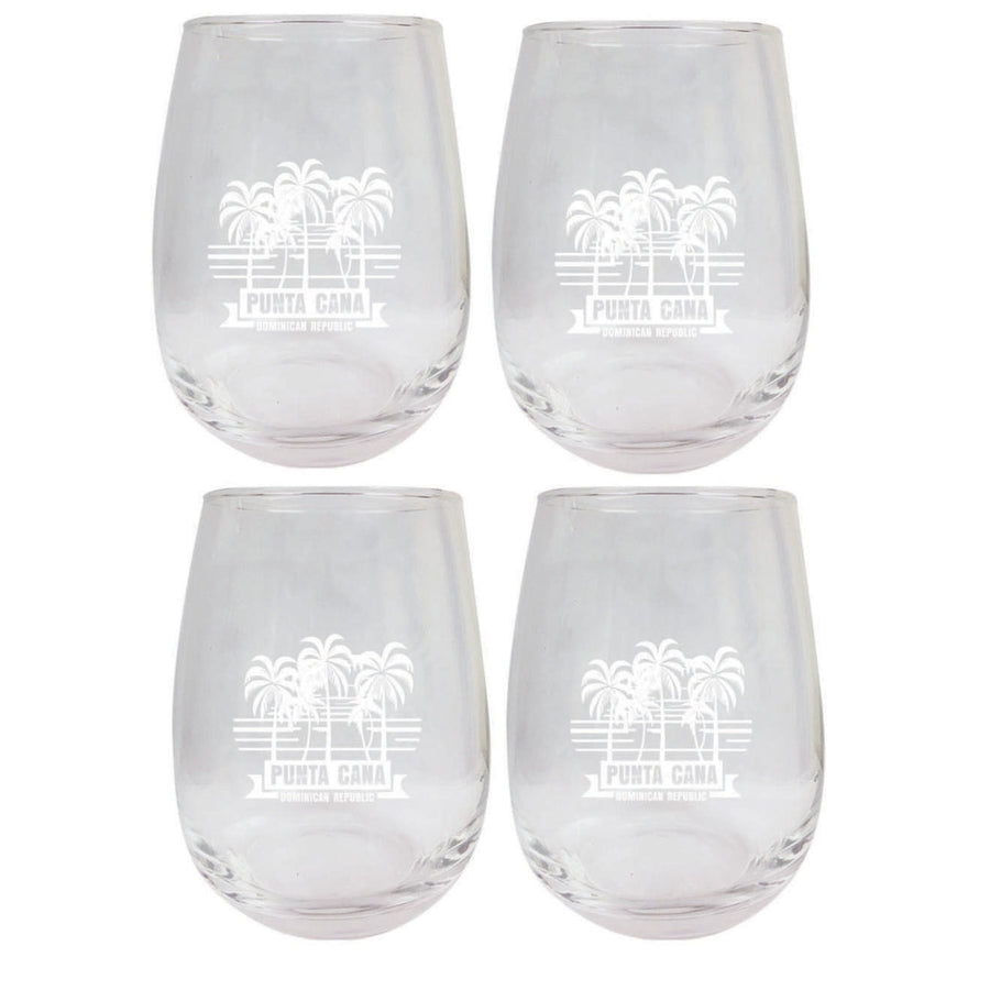 Punta Cana Dominican Republic Souvenir etched 15 oz Wine Glass 4-Pack PALM Design1 Image 1