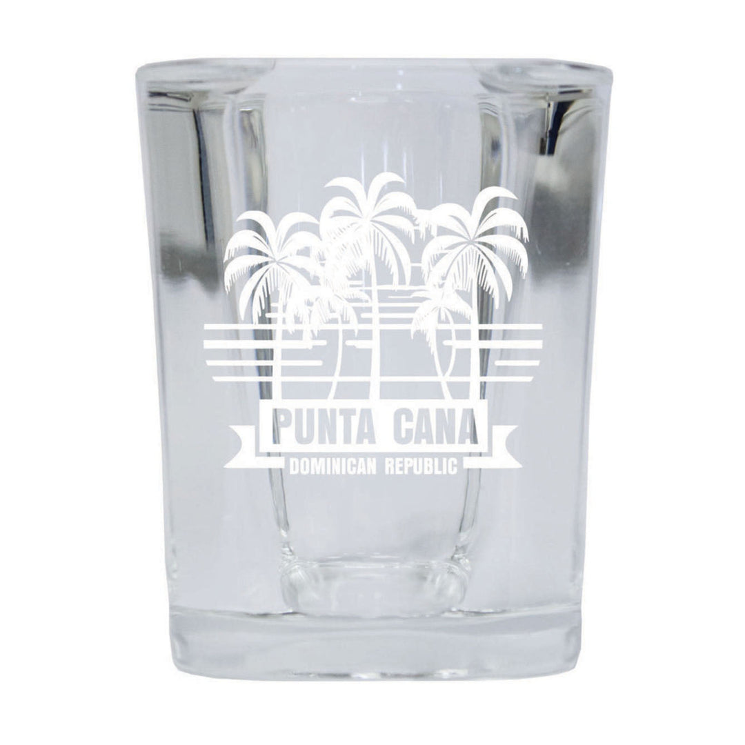 Punta Cana Dominican Republic Souvenir etched 2.5 Ounce Shot Glass Square PALM Design2 Image 1