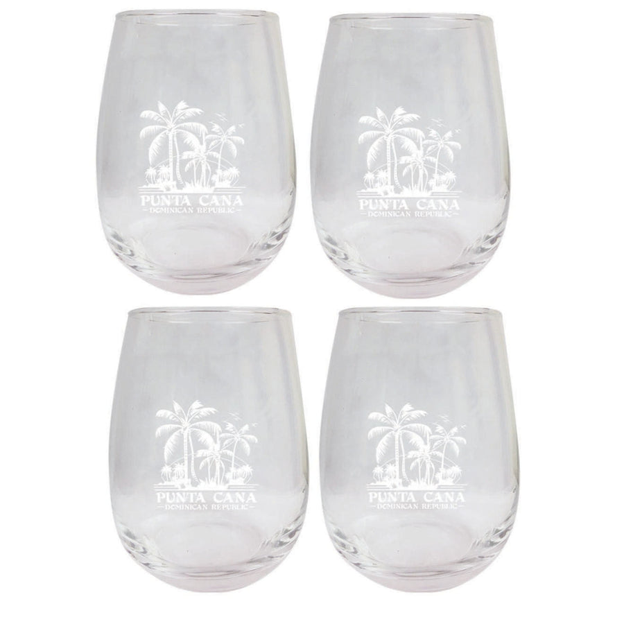 Punta Cana Dominican Republic Souvenir etched 15 oz Wine Glass 4-Pack PALM Design2 Image 1