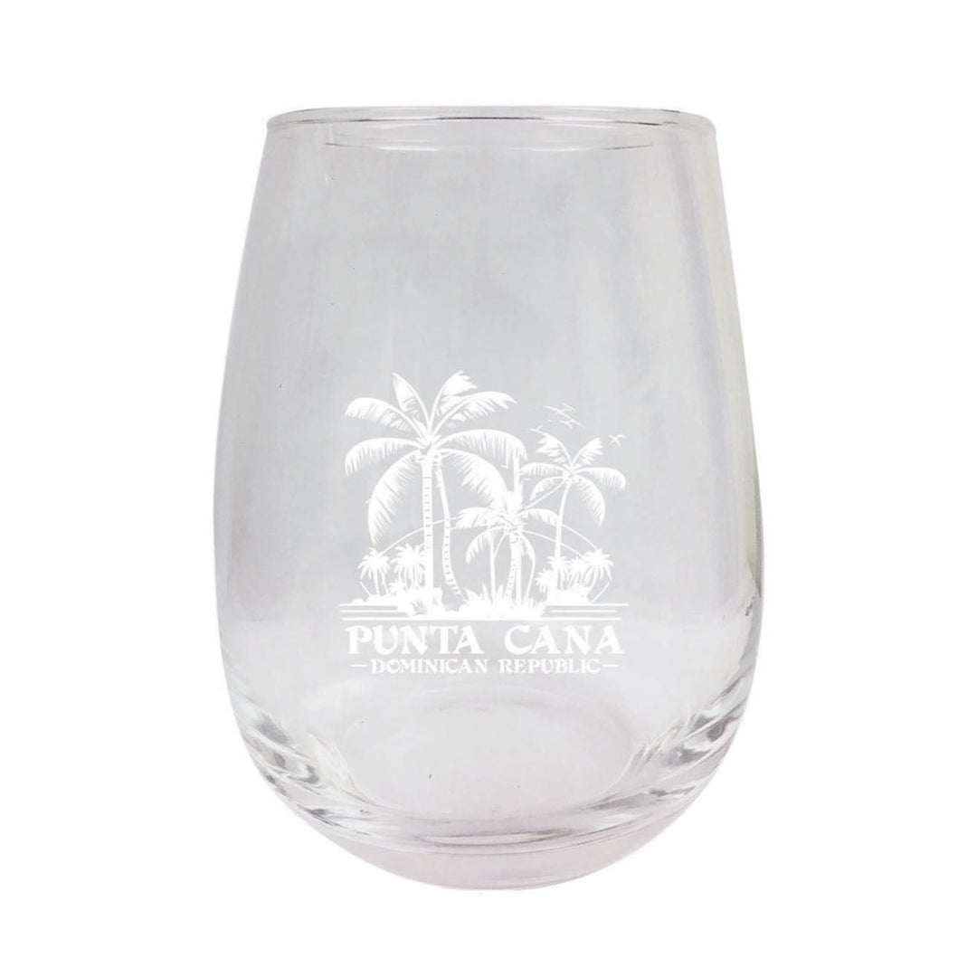 Punta Cana Dominican Republic Souvenir etched 15 oz Wine Glass PALM Design2 Image 1