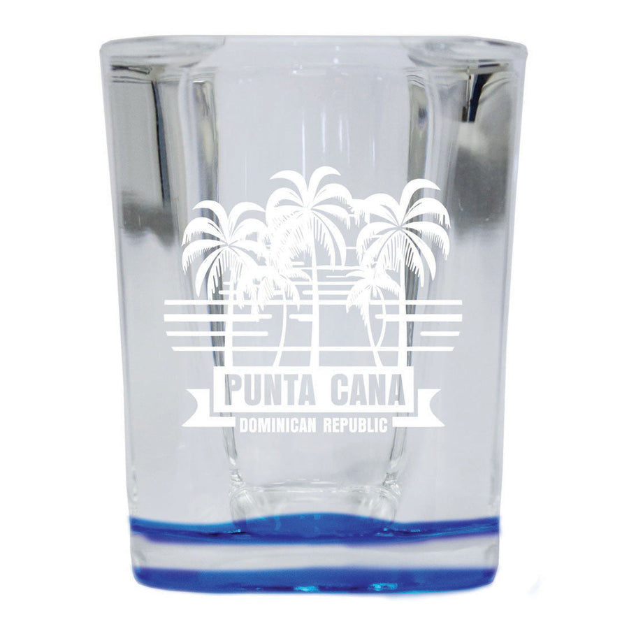 Punta Cana Dominican Republic Souvenir etched 2.5 Ounce Shot Glass Square PALM blue Design2 Image 1