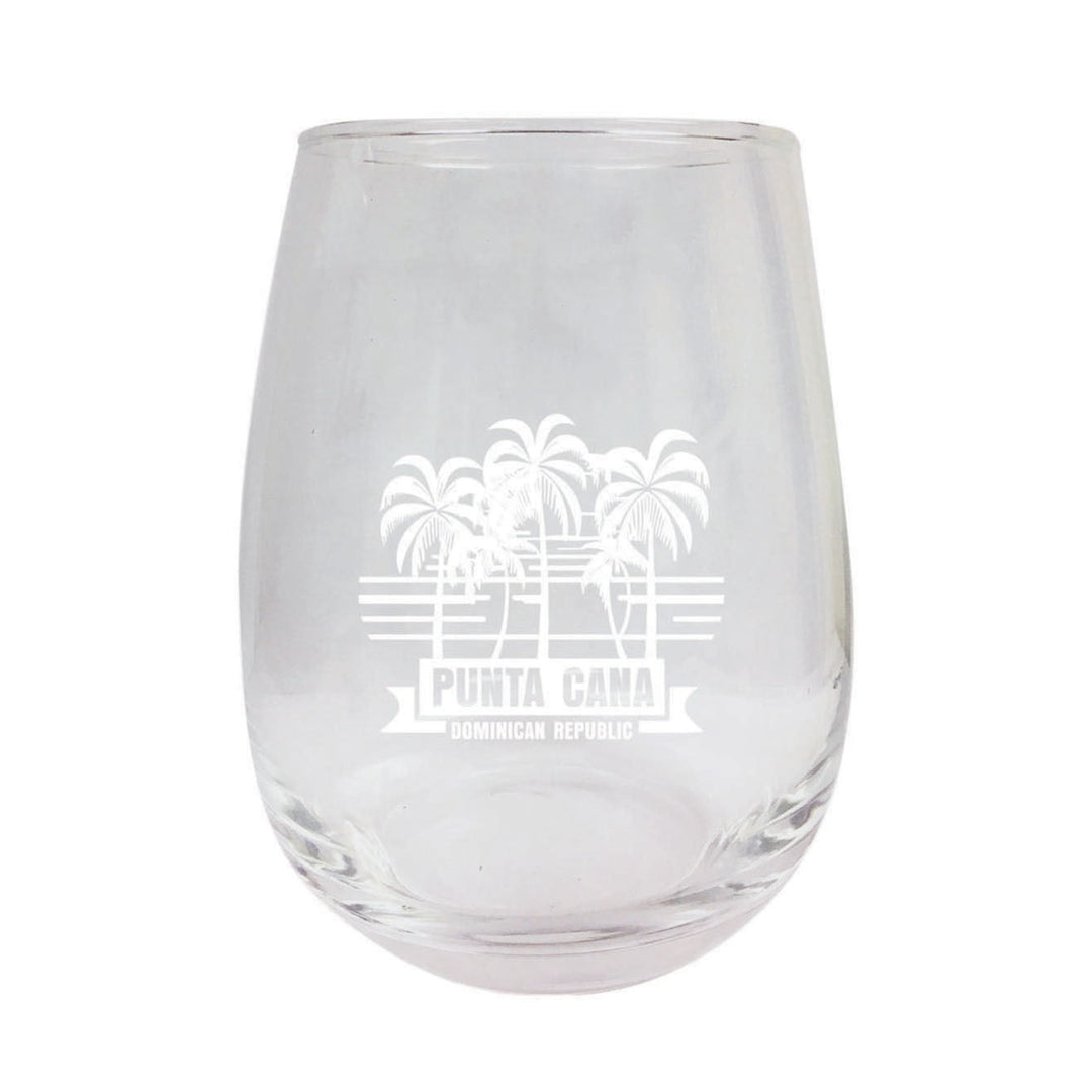 Punta Cana Dominican Republic Souvenir etched 15 oz Wine Glass PALM Design1 Image 1