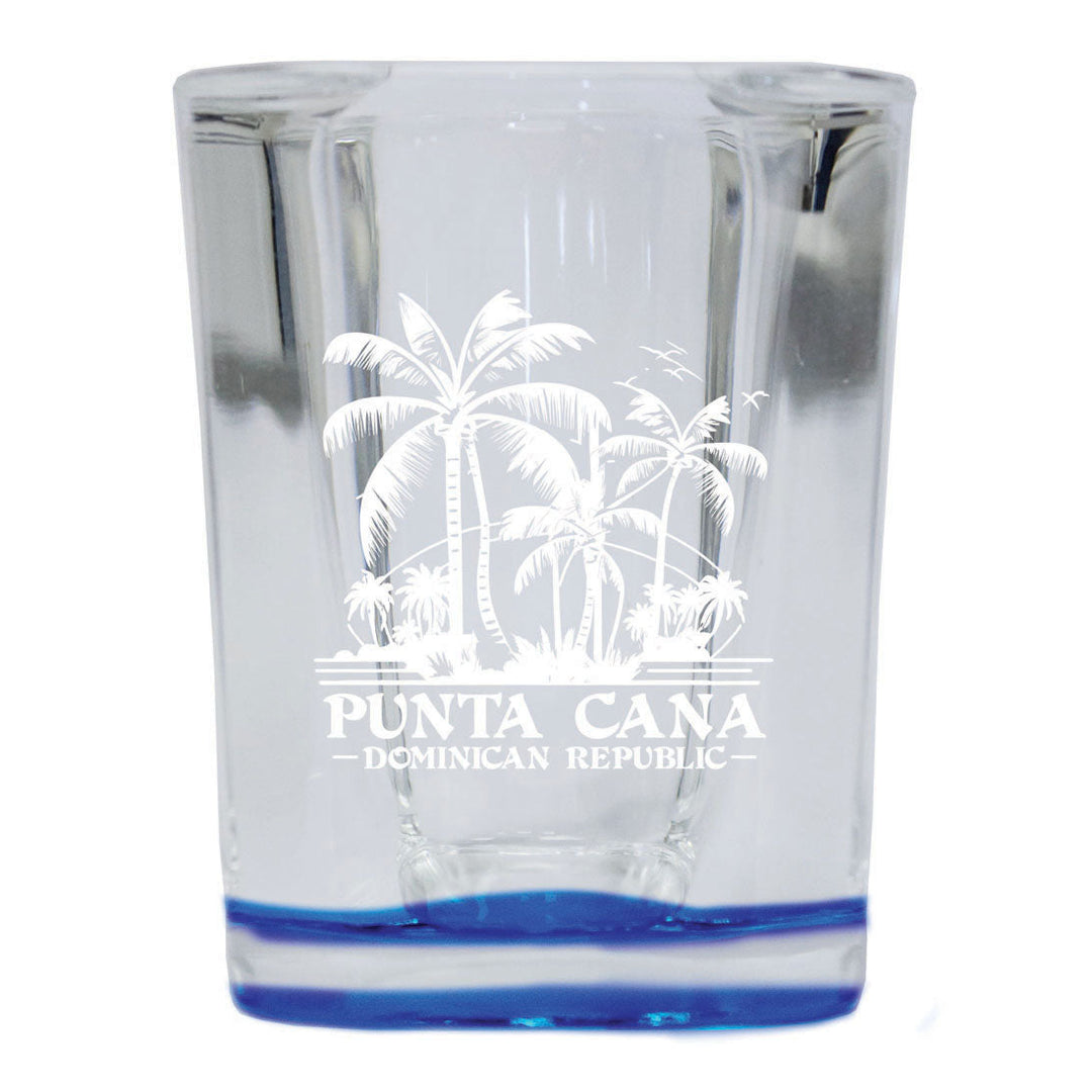 Punta Cana Dominican Republic Souvenir etched 2.5 Ounce Shot Glass Square PALM blue Design1 Image 1