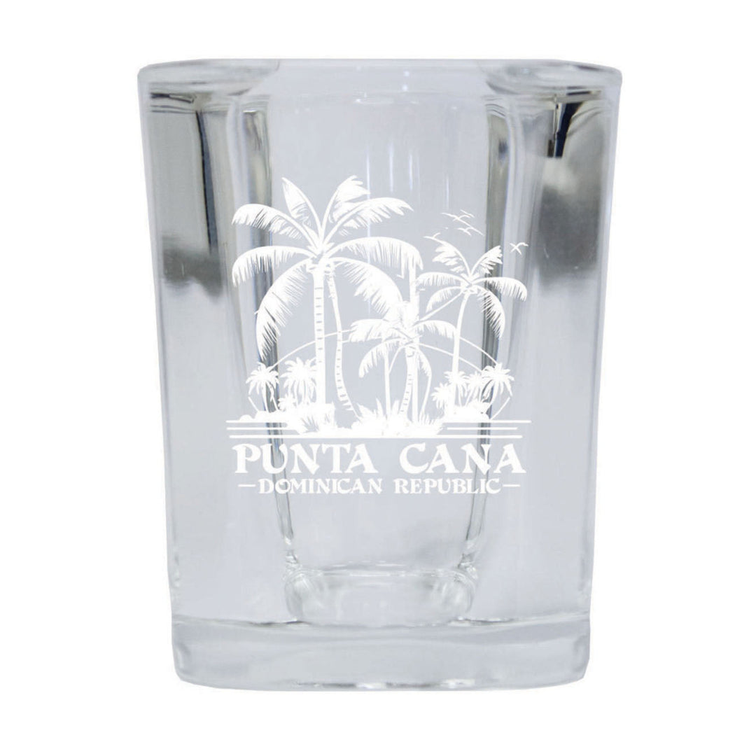 Punta Cana Dominican Republic Souvenir etched 2.5 Ounce Shot Glass Square PALM Design1 Image 1