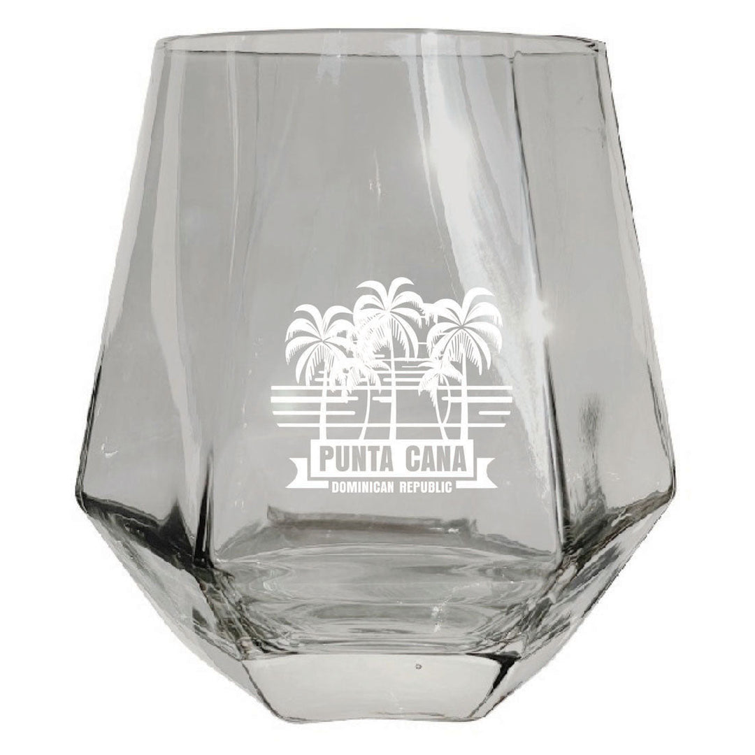 Punta Cana Dominican Republic Souvenir etched Wine Glass Etched Diamond 15 oz PALM clear Design2 Image 1