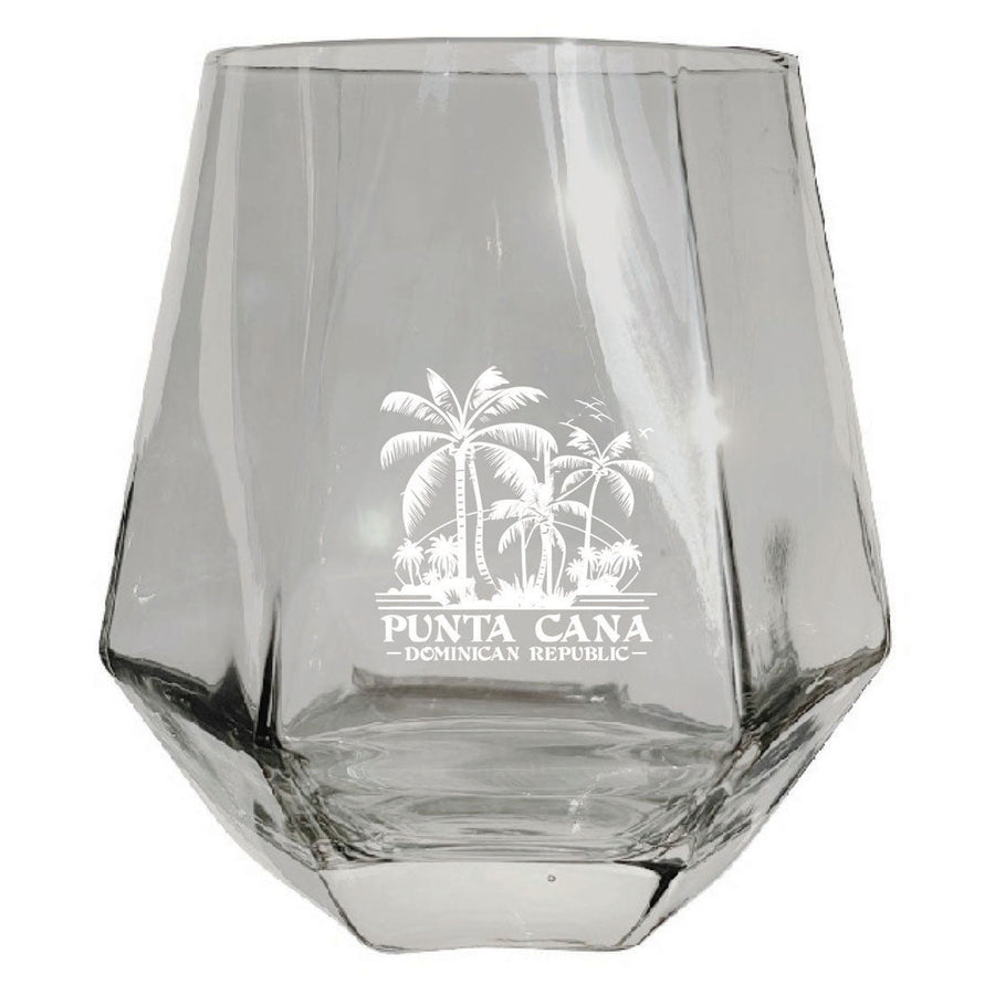 Punta Cana Dominican Republic Souvenir etched Wine Glass Etched Diamond 15 oz PALM clear Design1 Image 1