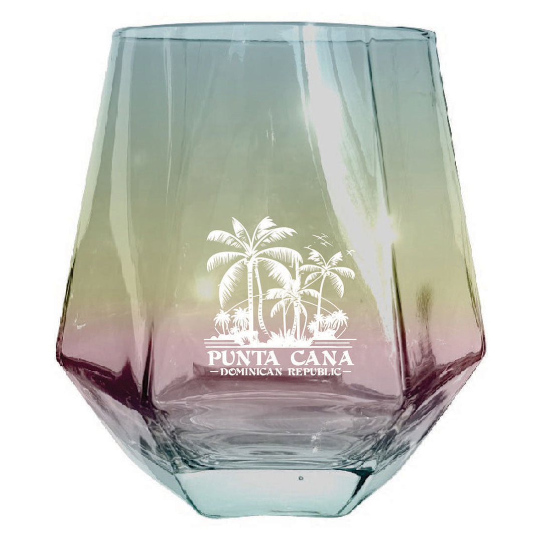 Punta Cana Dominican Republic Souvenir etched Wine Glass Etched Diamond 15 oz PALM Iridescent Design2 Image 1