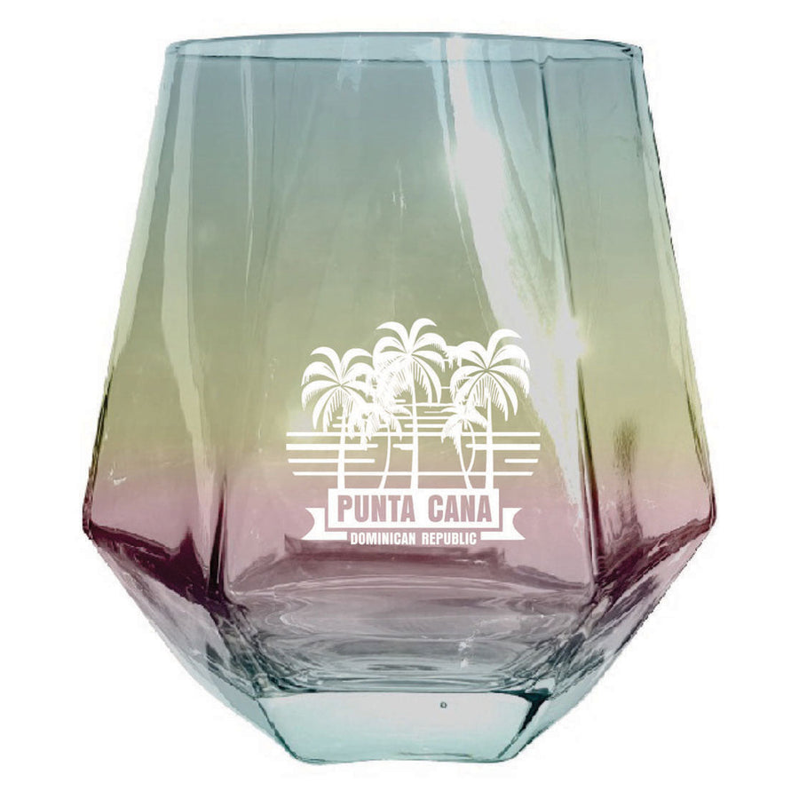 Punta Cana Dominican Republic Souvenir etched Wine Glass Etched Diamond 15 oz PALM Iridescent Design1 Image 1