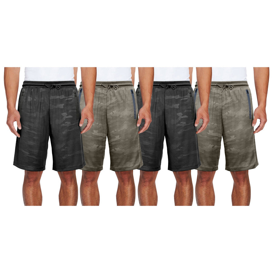 2-Pack: Mens Quick Dry Camo-Print Athletic Performance Active Running Scuba Shorts Image 1