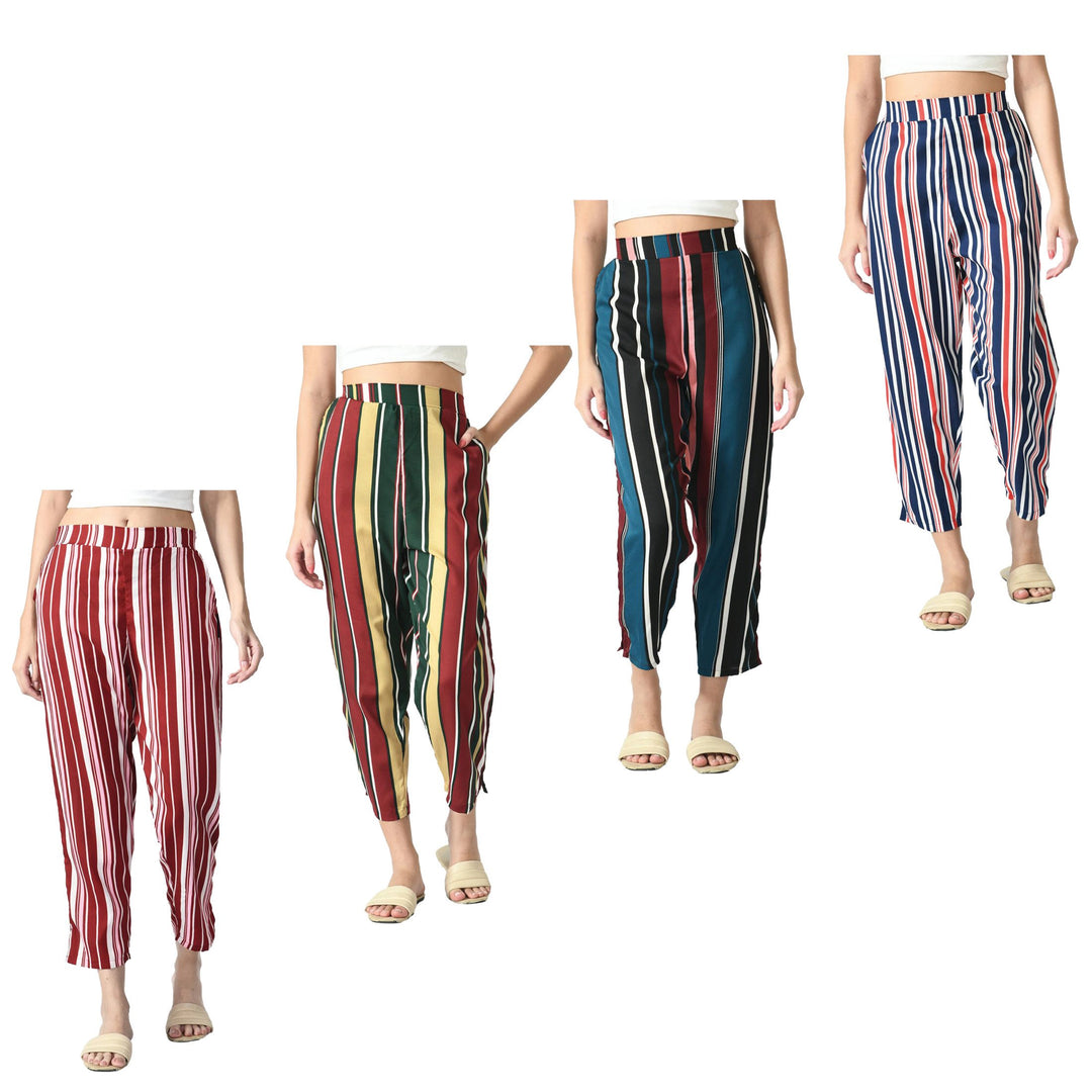 2-Pack: Ladies Summer Soft Fashionable Striped Wide Open Boho Leg Palazzo Pants Image 1