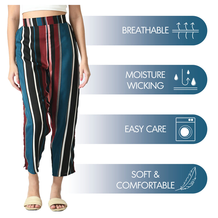 2-Pack: Ladies Summer Soft Fashionable Striped Wide Open Boho Leg Palazzo Pants Image 3