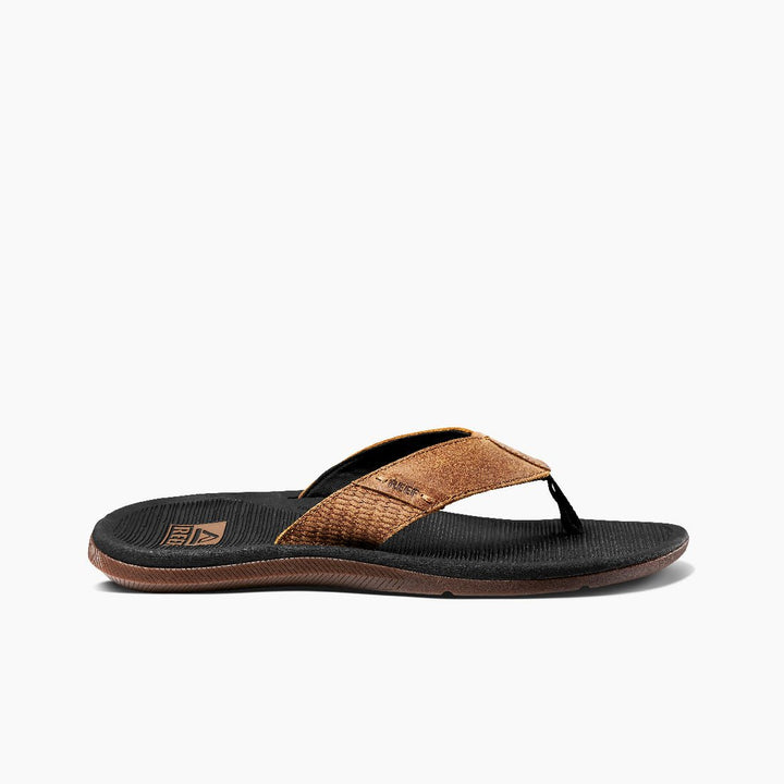 REEF Mens Santa Ana LE Premium Leather Flip Flop Sandals Black and Tan - CI8103 Black and Tan Image 2