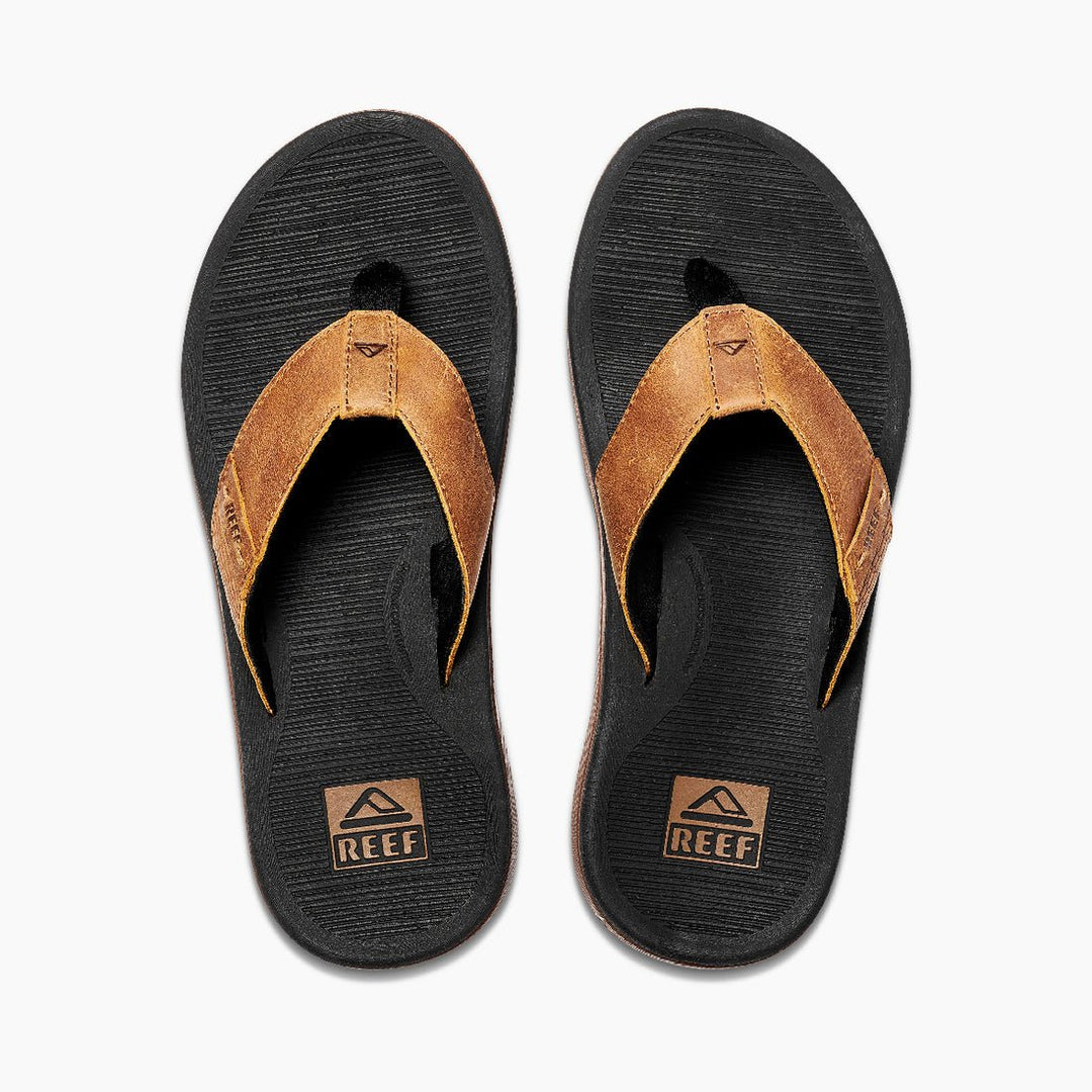 REEF Mens Santa Ana LE Premium Leather Flip Flop Sandals Black and Tan - CI8103 Black and Tan Image 3