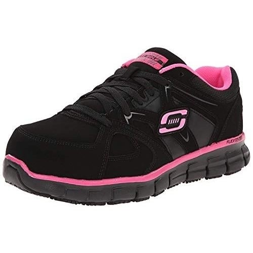 SKECHERS WORK Womens Synergy - Sandlot Alloy Toe Lace-Up Work Shoe Black/Pink - 76553/BKPK 6 BLACK/PINK Image 4