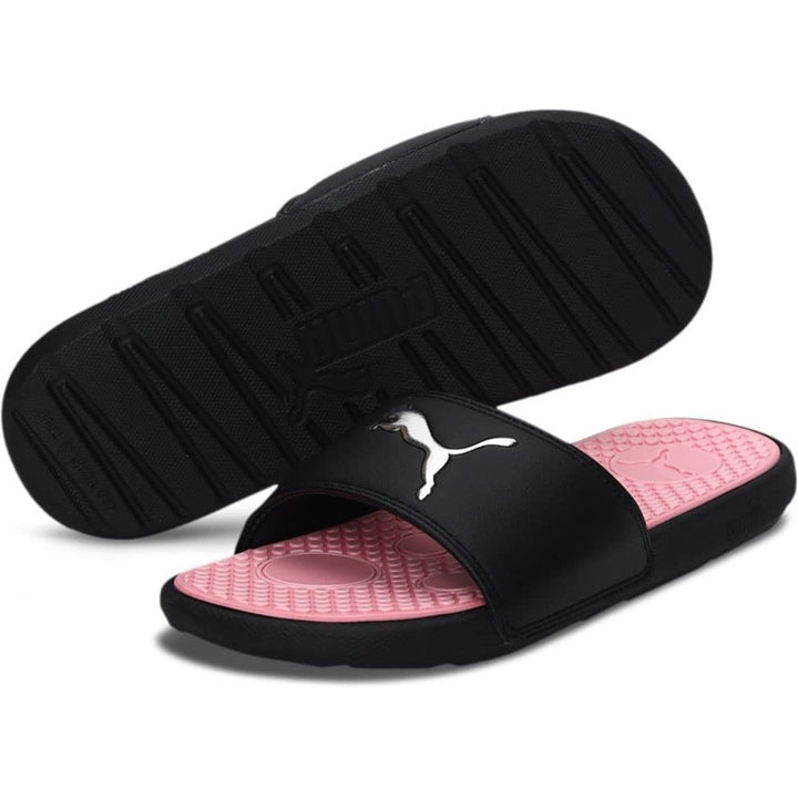 PUMA Womens Cool Cat Slide Sandal Black Peony Silver Comfortable Casual Footwear Image 3